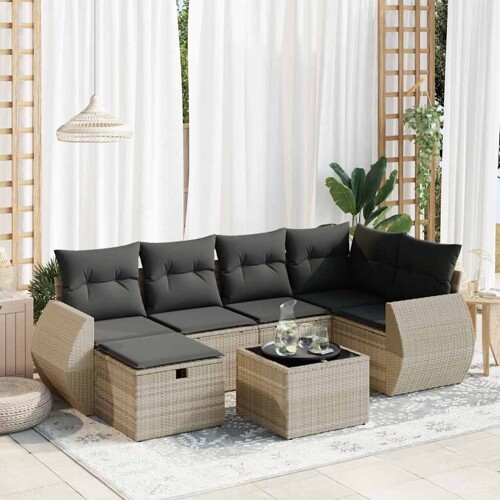 vidaXL 7-dijelni set vrtnih sofa svjetlosivi od poliratana