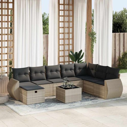 vidaXL 9-dijelni set vrtnih sofa od poliratana s jastucima svjetlosivi