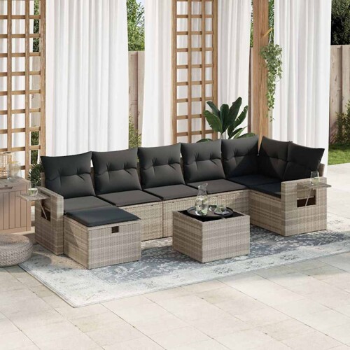 vidaXL 8-dijelni set vrtnih sofa od poliratana s jastucima svjetlosivi