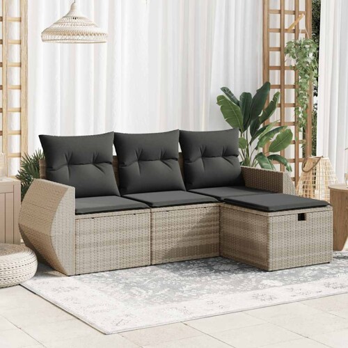 vidaXL 4-dijelni set vrtnih sofa s jastucima svijetlosivi poliratan