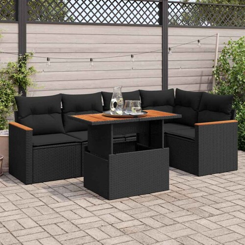 vidaXL 6-dijelni set vrtnih sofa s jastucima crni od poliratana bagrem