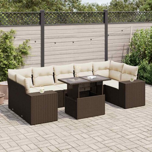 vidaXL 8-dijelni set vrtnih sofa s jastucima smeđi od poliratana