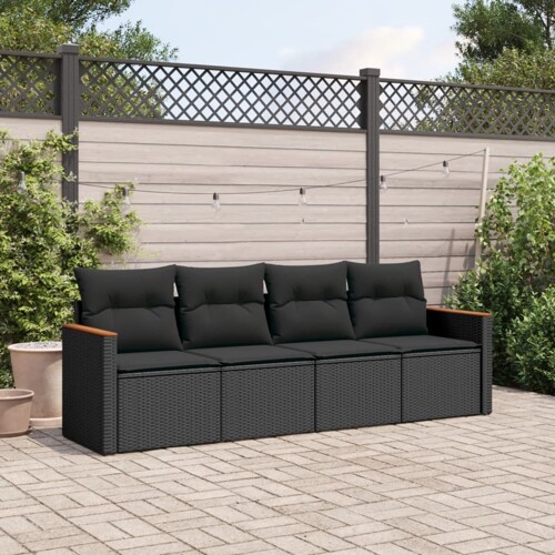 vidaXL 4-dijelni set vrtnih sofa od poliratana s jastucima crni