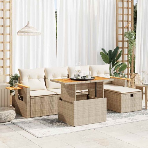 vidaXL 6-dijelni set vrtnih sofa s jastucima bež od poliratana