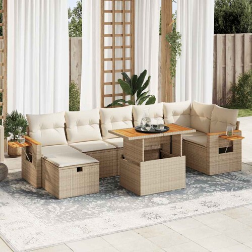 vidaXL 5-dijelni vrtni set sofa s jastucima bež od poliratana