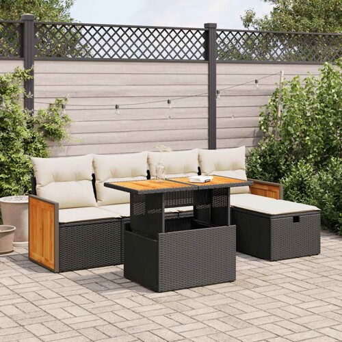 vidaXL 6-dijelni set vrtnih sofa s jastucima crni od poliratana