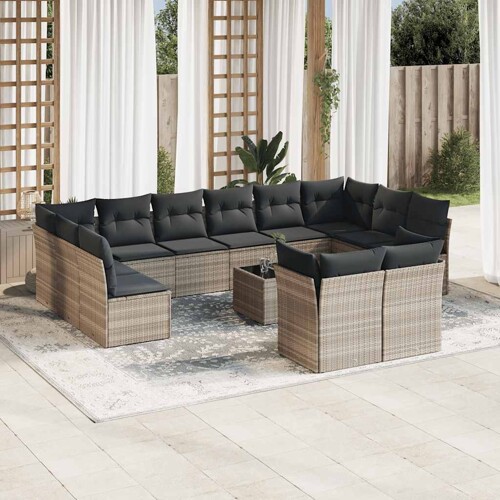 vidaXL 13-dijelni set vrtnih sofa poliratan s jastucima svijetlosivi