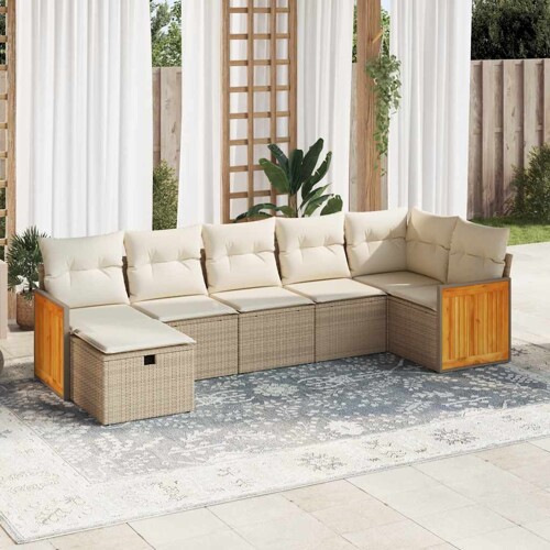 vidaXL 7-dijelni set vrtnih sofa od poliratana s jastucima bež