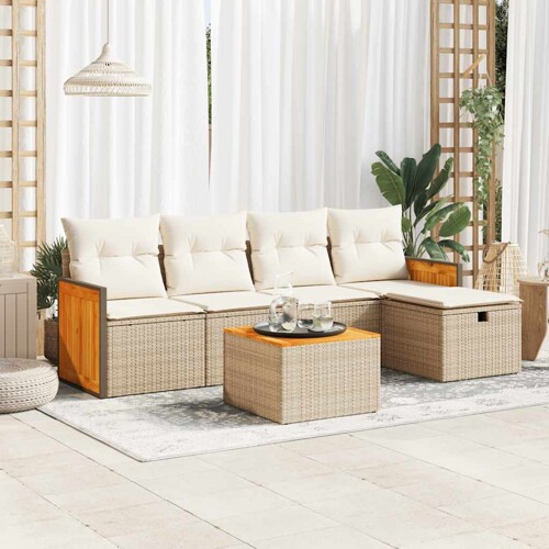 vidaXL 6-dijelni set vrtnih sofa s jastucima bež od poliratana
