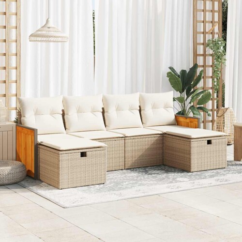 vidaXL 6-dijelni set vrtnih sofa s jastucima bež od poliratana