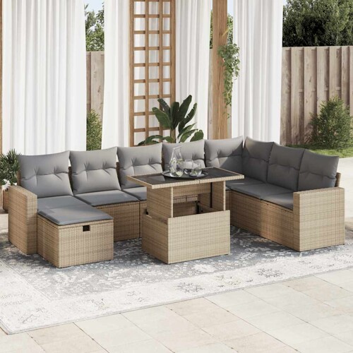 vidaXL 9-dijelni set vrtnih sofa s jastucima bež od poliratana