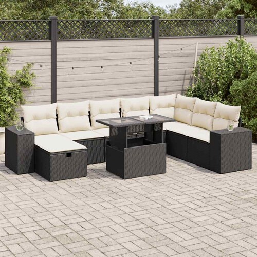 vidaXL 9-dijelni set vrtnih sofa s jastucima crni od poliratana