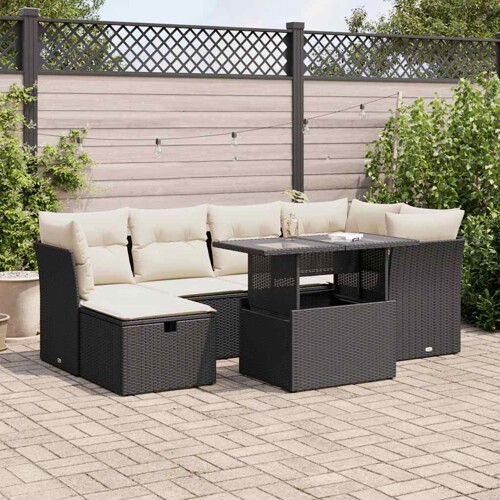 vidaXL 7-dijelni set vrtnih sofa od poliratana s jastucima crni