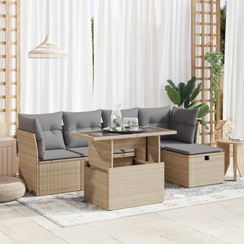 vidaXL 6-dijelni set vrtnih sofa s jastucima bež od poliratana