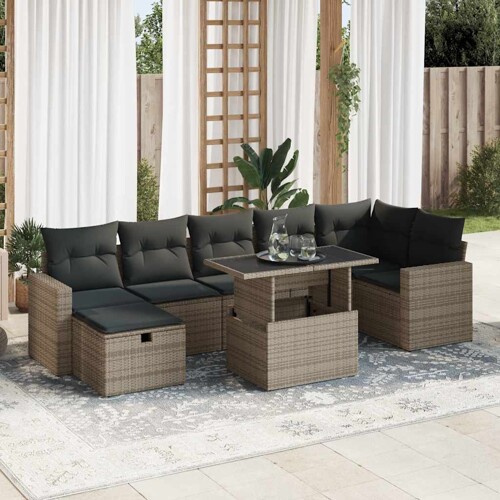 vidaXL 8-dijelni set vrtnih sofa od poliratana s jastucima sivi