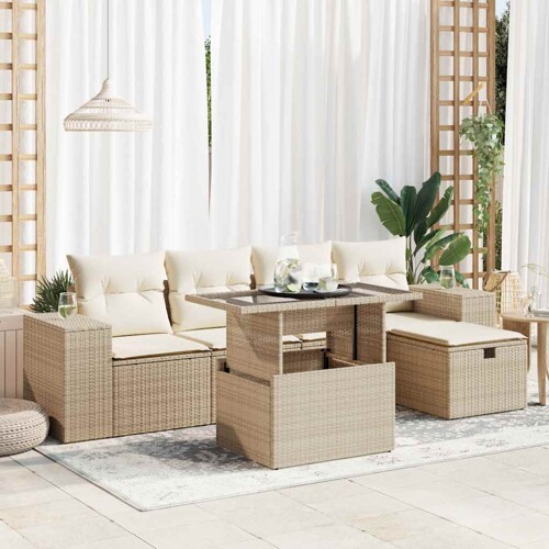 vidaXL 6-dijelni set vrtnih sofa s jastucima bež od poliratana