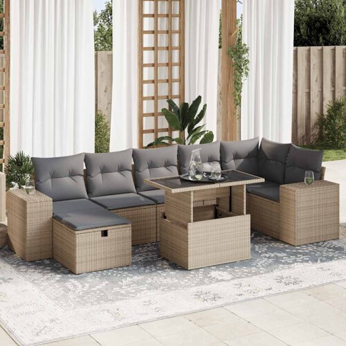 vidaXL 5-dijelni vrtni set sofa s jastucima bež od poliratana
