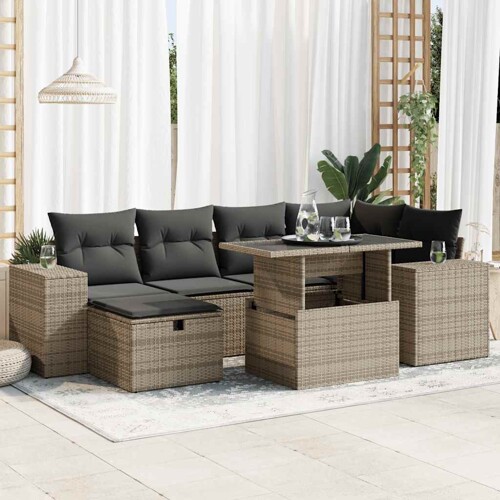 vidaXL 8-dijelni set vrtnih sofa od poliratana s jastucima sivi