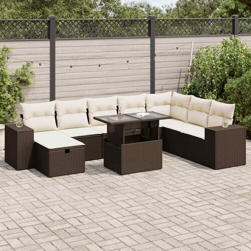 vidaXL 9-dijelni set vrtnih sofa s jastucima poliratan smeđi