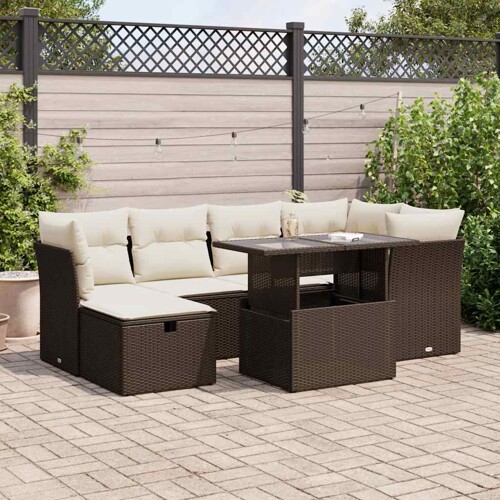 vidaXL 7-dijelni set vrtnih sofa od poliratana s jastucima smeđi