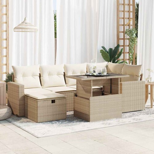 vidaXL 7-dijelni set vrtnih sofa od poliratana s jastucima bež