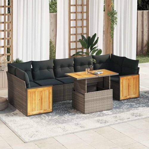 vidaXL 8-dijelni set vrtnih sofa od poliratana s jastucima sivi bagrem