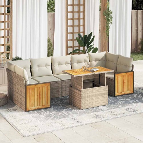 vidaXL 8-dijelni set vrtnih sofa od poliratana s jastucima bež bagrem