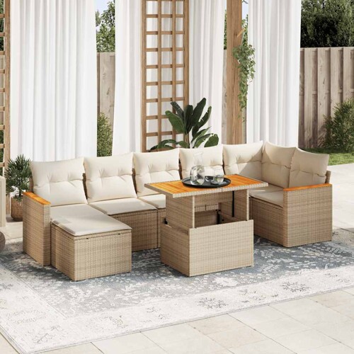vidaXL 8-dijelni set vrtnih sofa od poliratana s jastucima bež bagrem