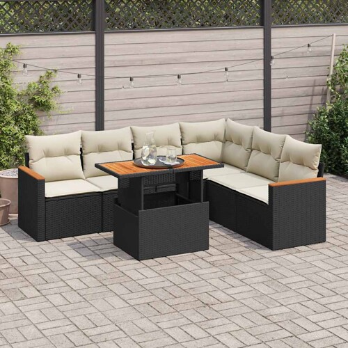 vidaXL 7-dijelni set vrtnih sofa od poliratana s jastucima crni bagrem