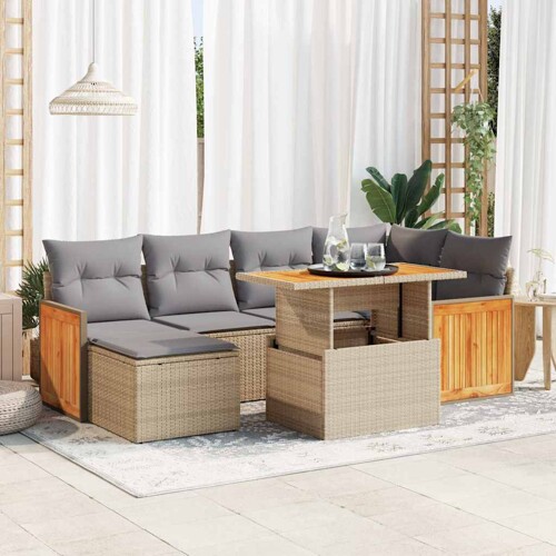vidaXL 7-dijelni set vrtnih sofa s jastucima bež od poliratana bagrem