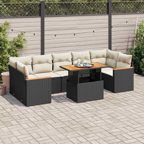 vidaXL 8-dijelni set vrtnih sofa od poliratana s jastucima crni bagrem