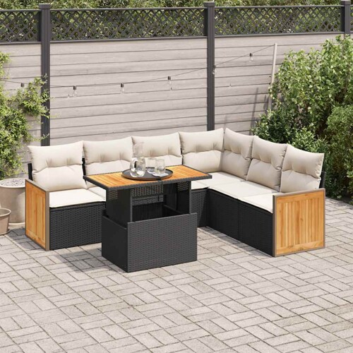 vidaXL 7-dijelni set vrtnih sofa od poliratana s jastucima crni bagrem
