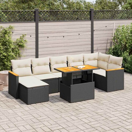 vidaXL 8-dijelni set vrtnih sofa od poliratana s jastucima crni bagrem