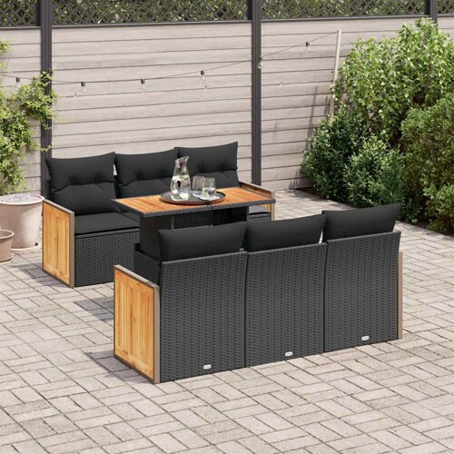vidaXL 7-dijelni set vrtnih sofa od poliratana s jastucima crni bagrem