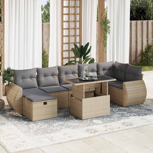 vidaXL 8-dijelni set vrtnih sofa od poliratana s jastucima bež