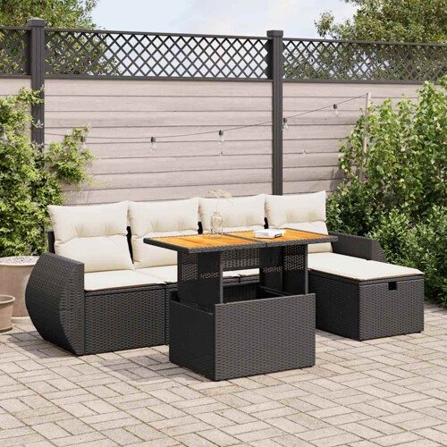 vidaXL 6-dijelni set vrtnih sofa s jastucima crni od poliratana bagrem