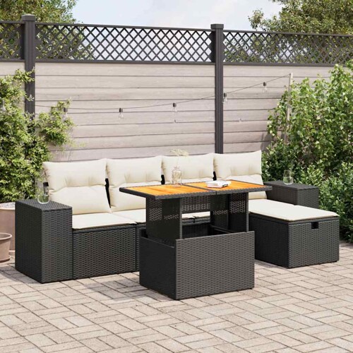vidaXL 6-dijelni set vrtnih sofa s jastucima crni od poliratana bagrem