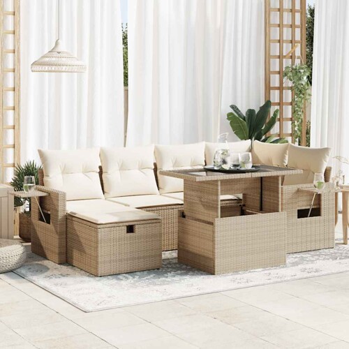 vidaXL 7-dijelni set vrtnih sofa od poliratana s jastucima bež