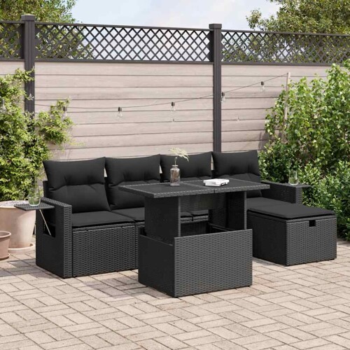 vidaXL 6-dijelni set vrtnih sofa s jastucima crni od poliratana