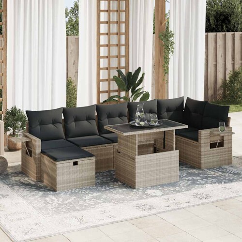 vidaXL 8-dijelni set vrtnih sofa od poliratana s jastucima svjetlosivi