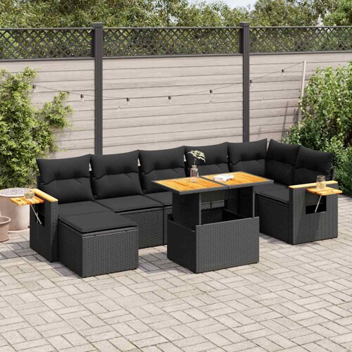 vidaXL 8-dijelni set vrtnih sofa od poliratana s jastucima crni bagrem