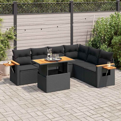 vidaXL 7-dijelni set vrtnih sofa od poliratana s jastucima crni bagrem