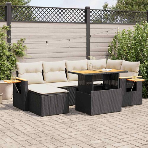 vidaXL 7-dijelni set vrtnih sofa od poliratana s jastucima crni bagrem