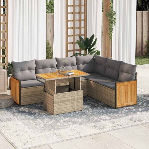 vidaXL 7-dijelni set vrtnih sofa s jastucima bež od poliratana bagrem