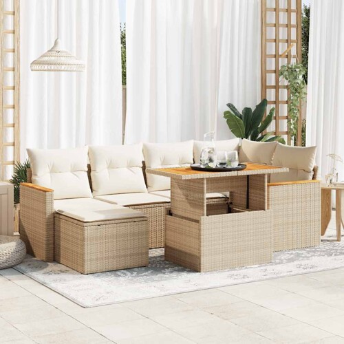vidaXL 7-dijelni set vrtnih sofa s jastucima bež od poliratana bagrem