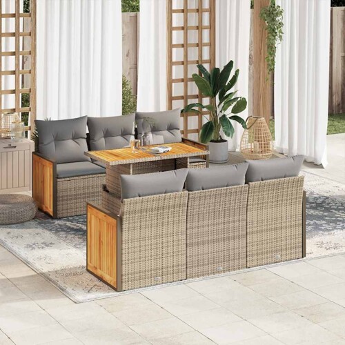 vidaXL 7-dijelni set vrtnih sofa s jastucima bež od poliratana bagrem