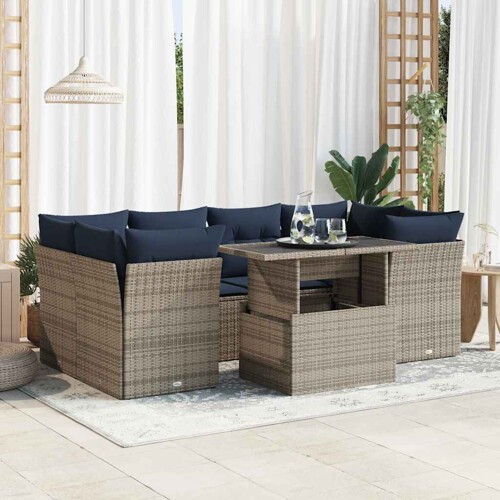 vidaXL 7-dijelni set vrtnih sofa poliratan i bagrem s jastucima sivi
