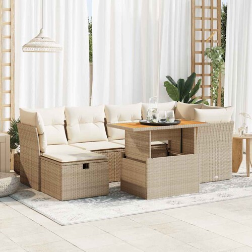 vidaXL 7-dijelni set vrtnih sofa s jastucima bež od poliratana bagrem