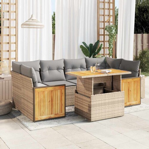 vidaXL 7-dijelni set vrtnih sofa s jastucima bež od poliratana bagrem