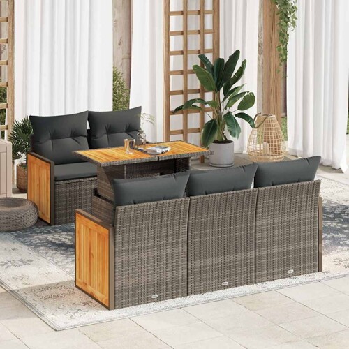 vidaXL 6-dijelni set vrtnih sofa poliratan i bagrem s jastucima sivi